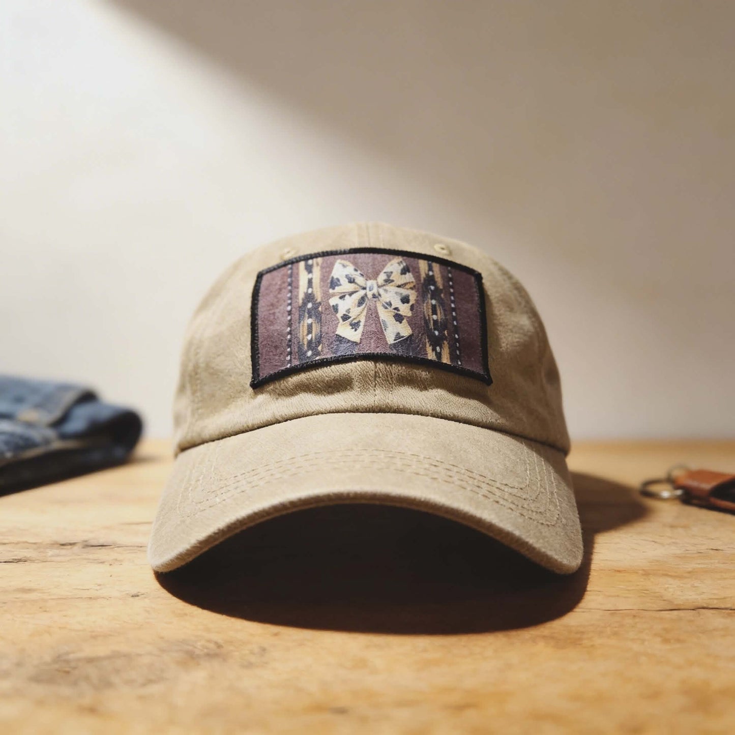 Western Bow Patch Khaki Dad Hat – 100% Fabric Adjustable Cap