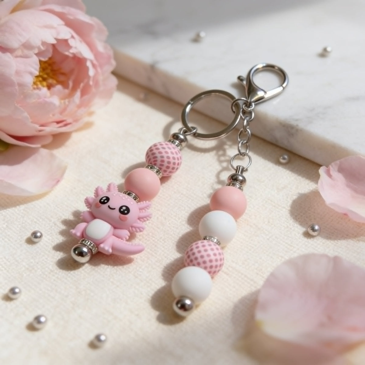 Blush Buddy Pink Axolotl Beaded Keychain