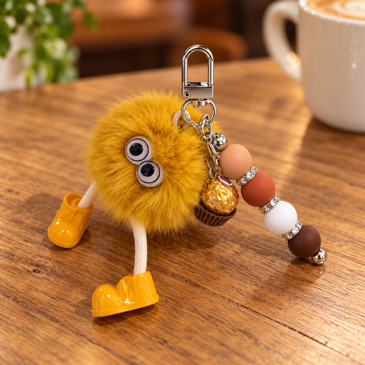 Golden Giggles Pom-Pom Beaded Keychain