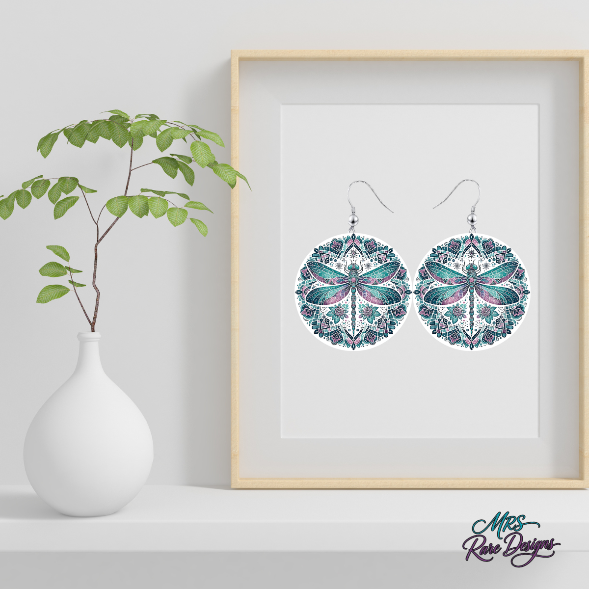 "Teal Dream" Dragonfly Mandala Earrings