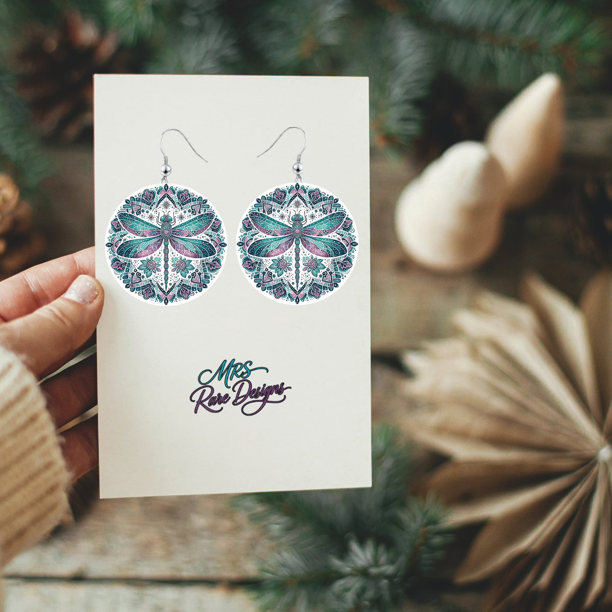"Teal Dream" Dragonfly Mandala Earrings