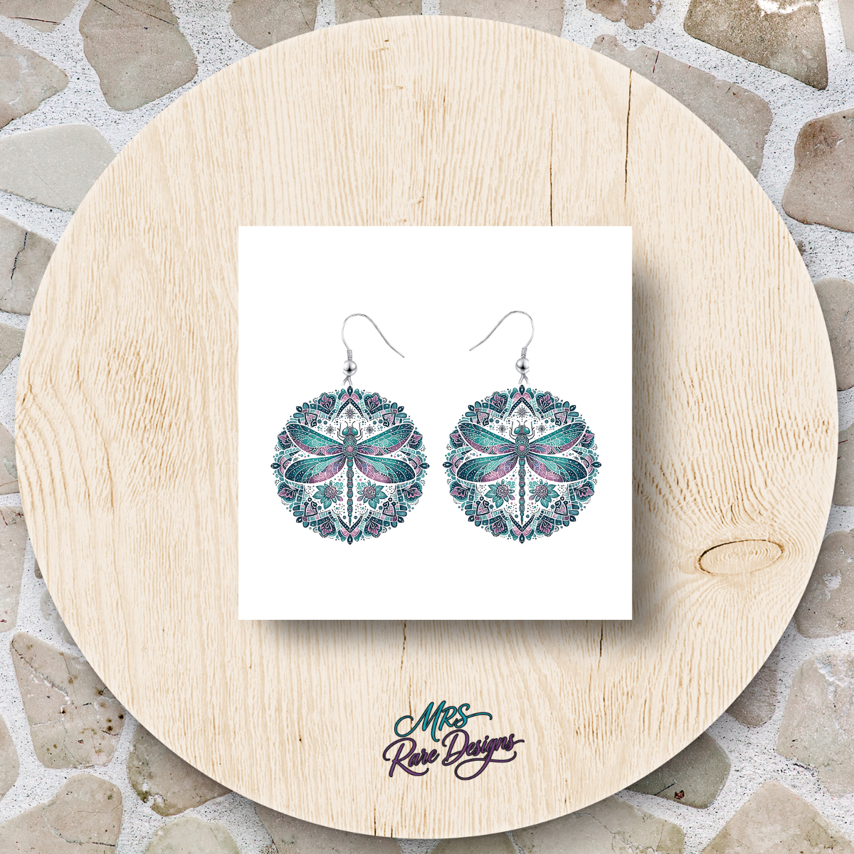 "Teal Dream" Dragonfly Mandala Earrings