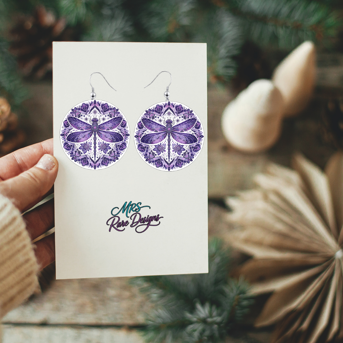 Whimsy Wings Dragonfly Mandala Earrings — Lightweight Boho Statement Jewelry