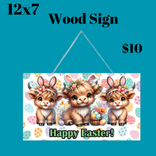 Easter Highland Hoppiness Wood Sign