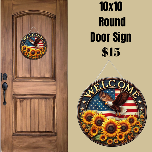 Patriotic Eagle and Sunflower Welcome Sign