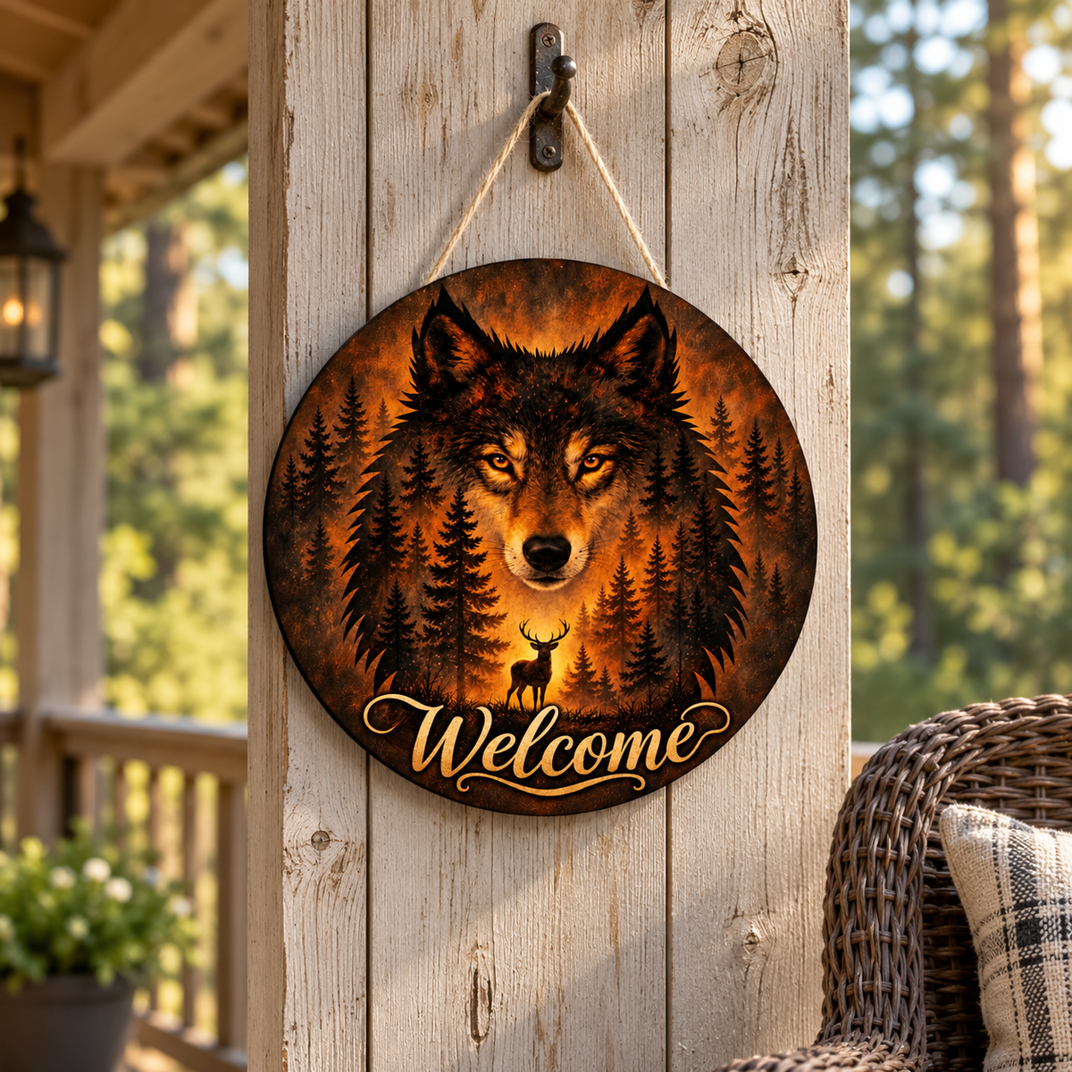 Amber Wilderness Wolf 10-Inch Welcome Sign