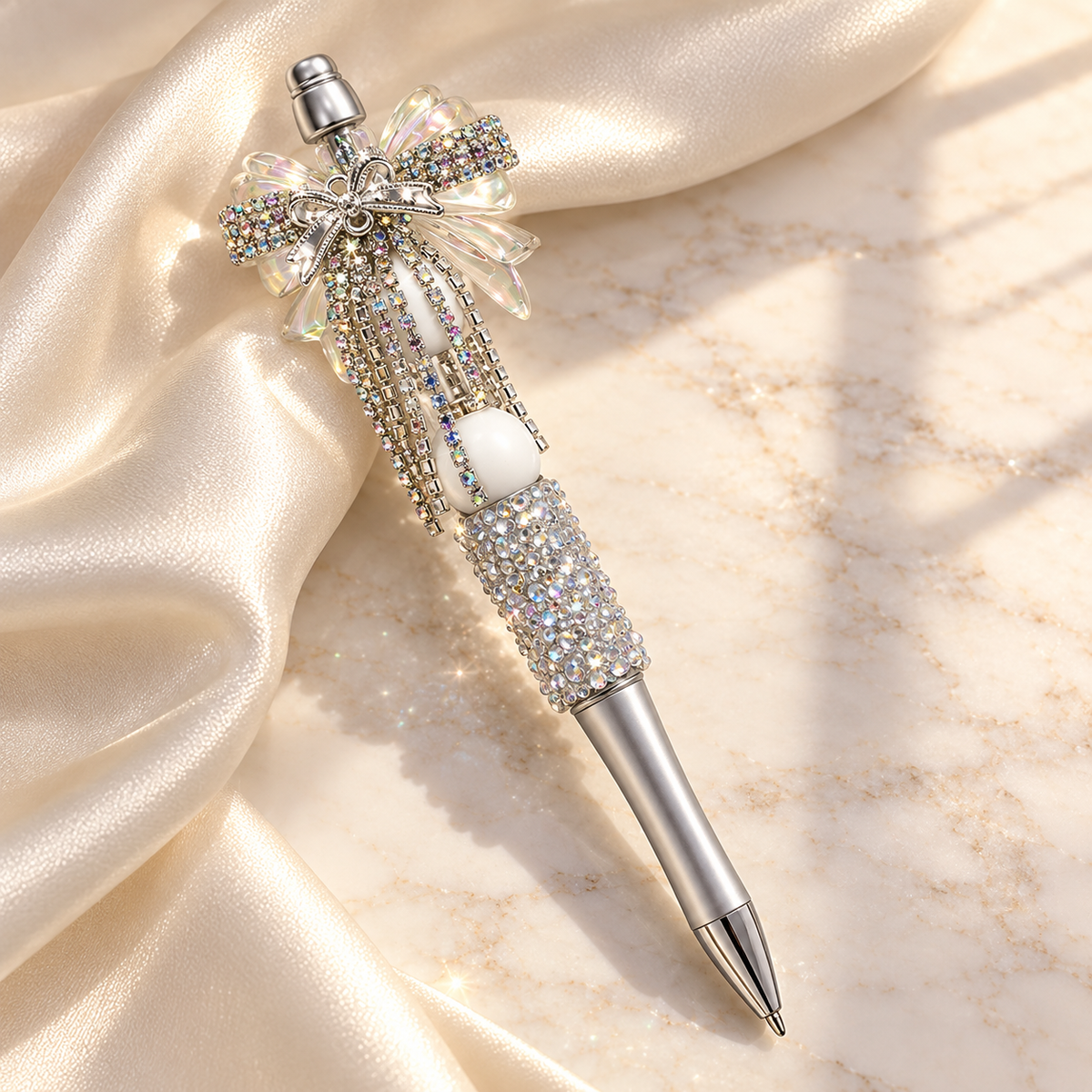 Iridescent Elegance Rhinestone Bow Pen