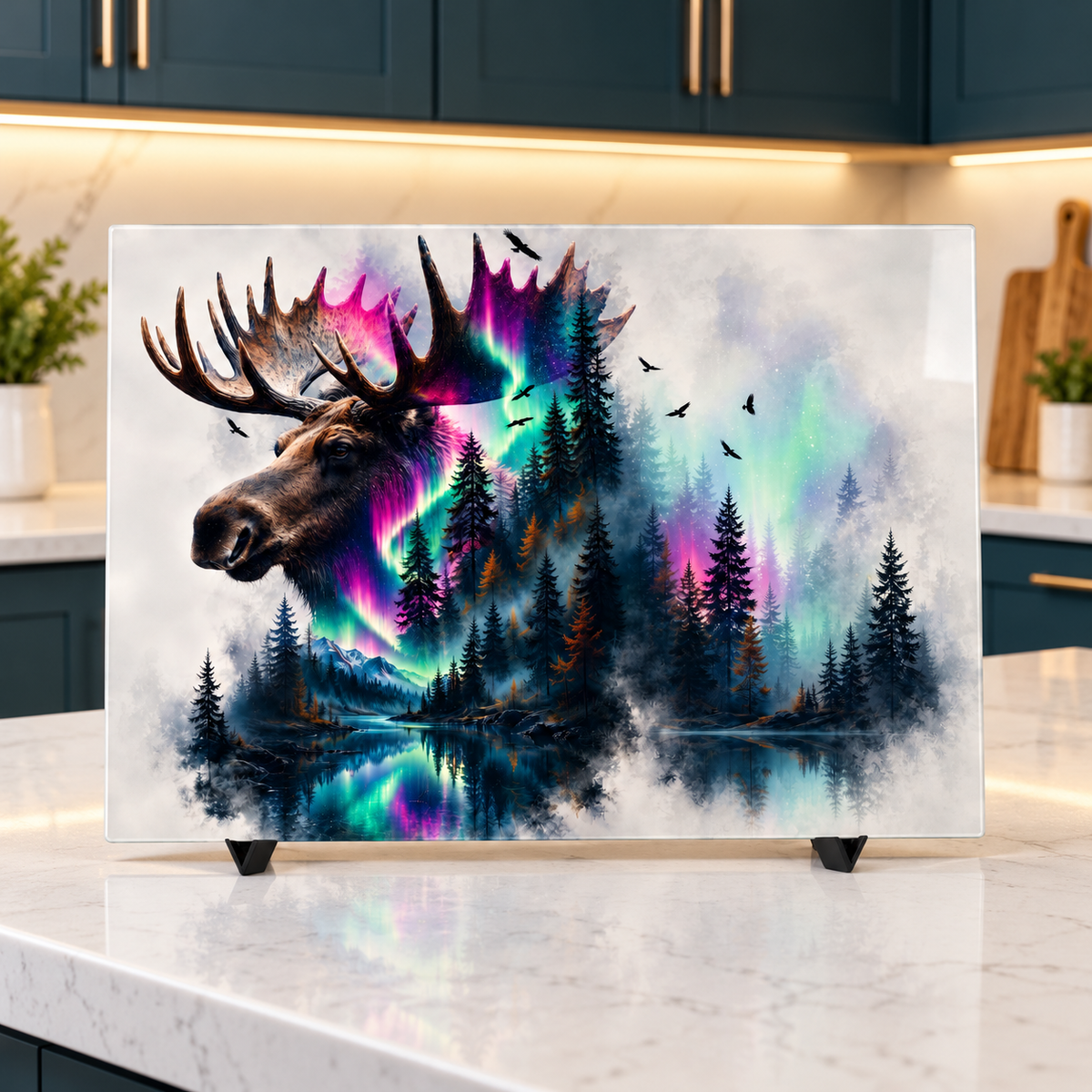 Northern Majesty Moose Glass Cutting Board