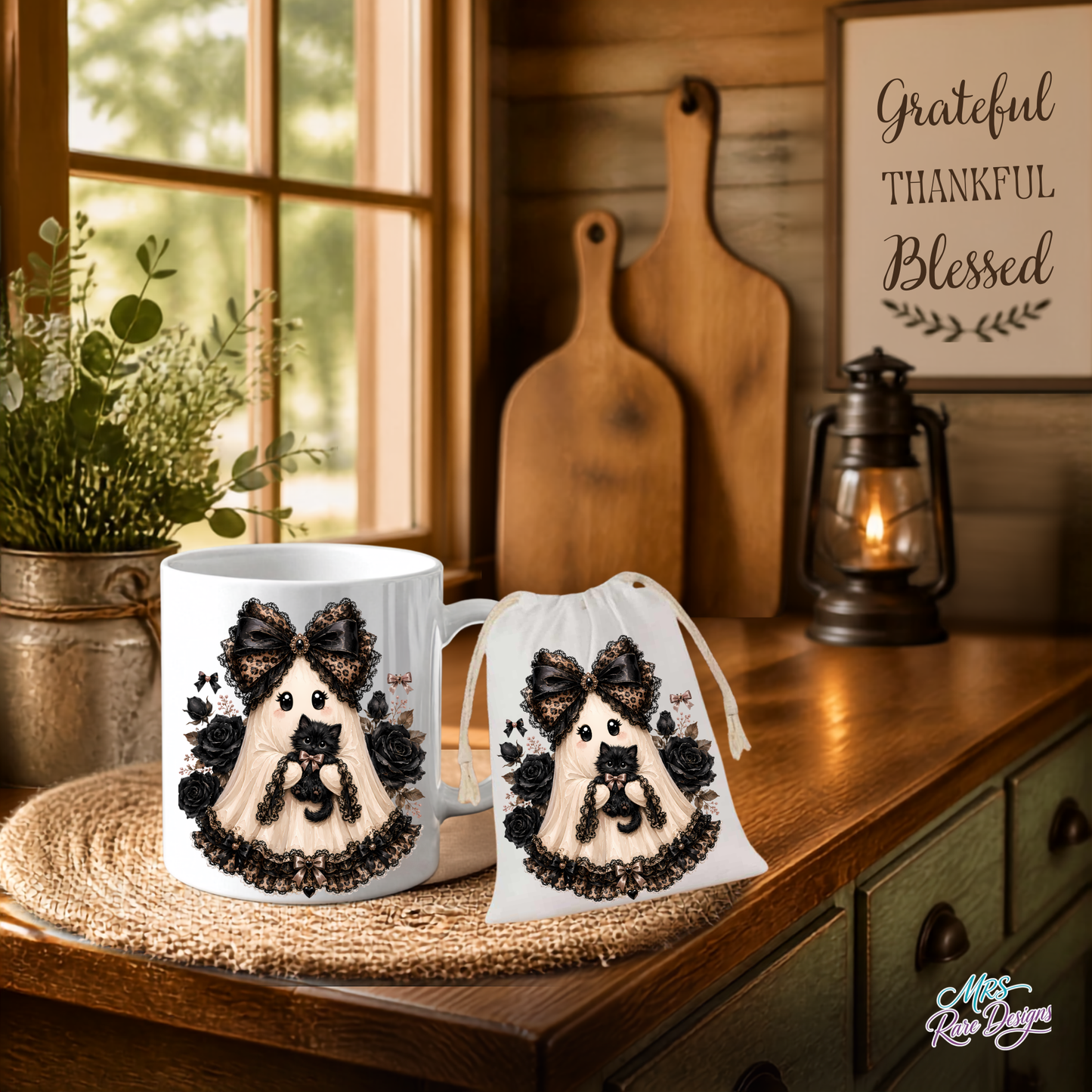 🖤 "Ghost & Gift" Bundle — 11oz Coffee Mug + Matching Gift Bag