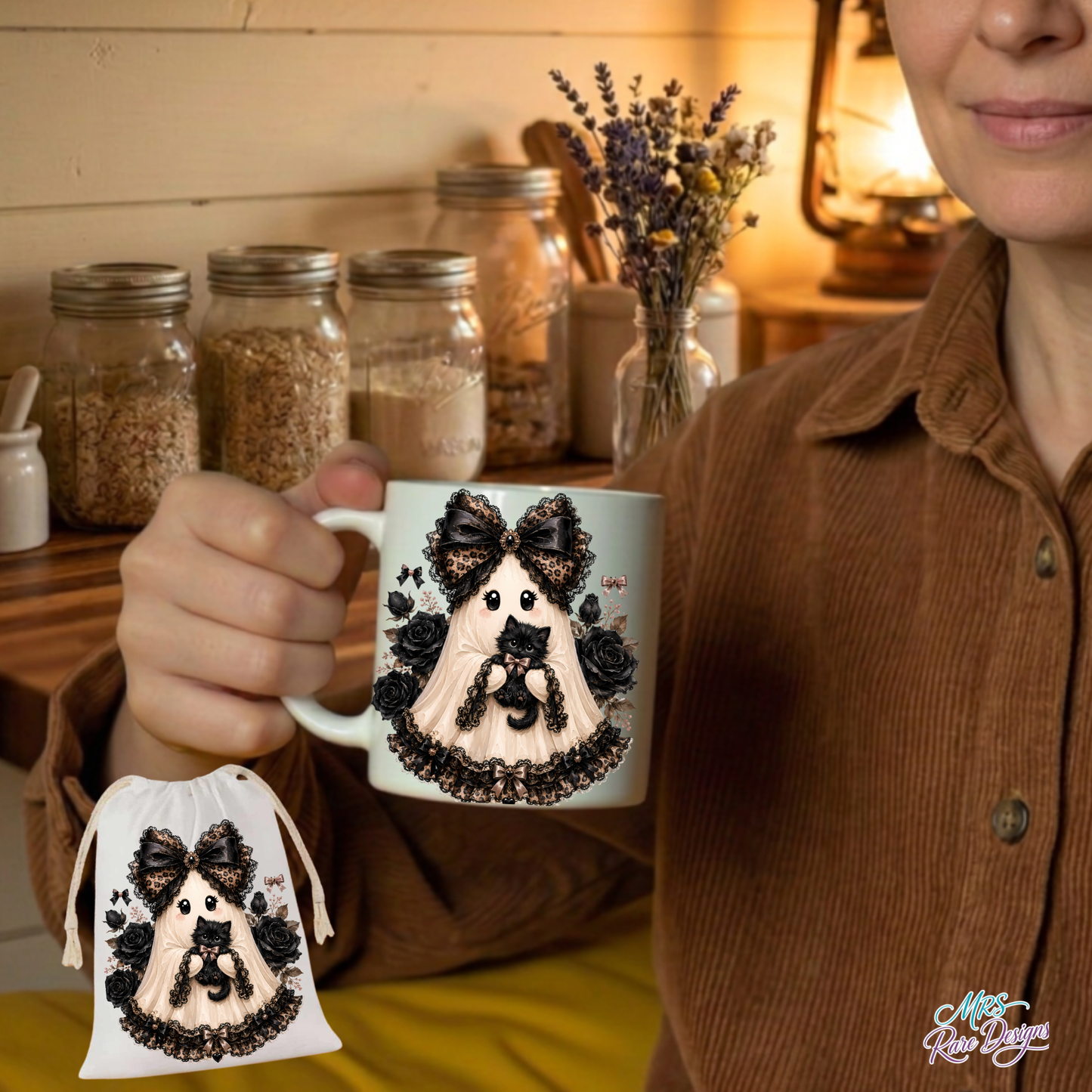 🖤 "Ghost & Gift" Bundle — 11oz Coffee Mug + Matching Gift Bag