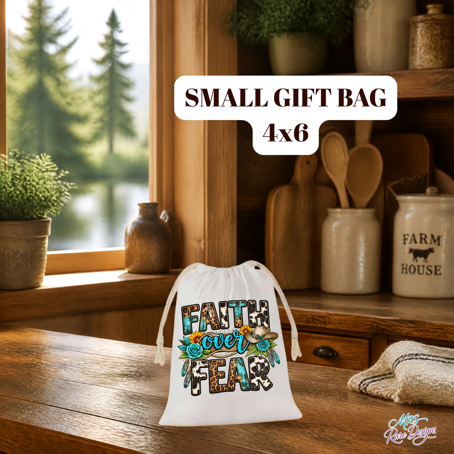 Rustic Charm 'Faith Over Fear' 4x6 Drawstring Gift Bag