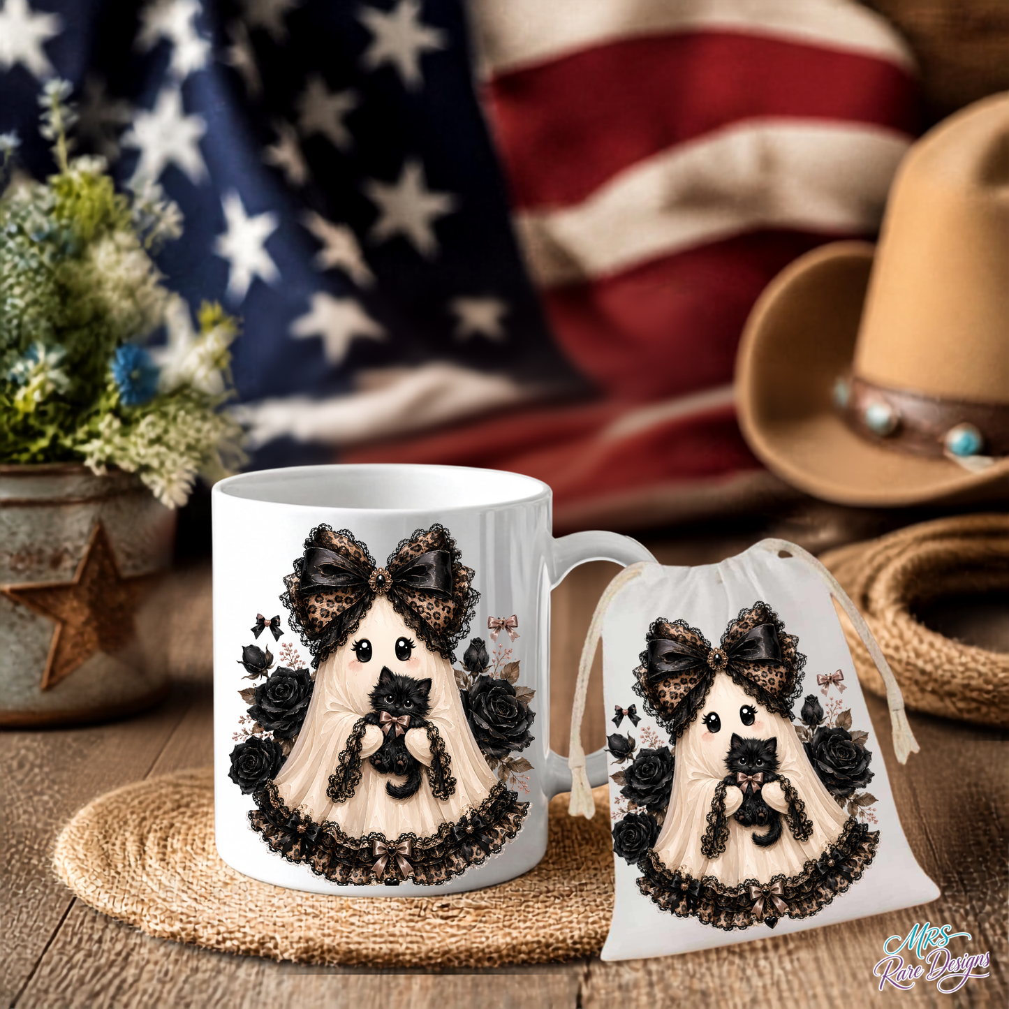 🖤 "Ghost & Gift" Bundle — 11oz Coffee Mug + Matching Gift Bag