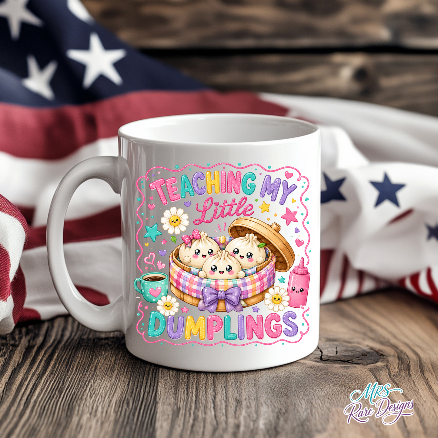 "Teaching My Little Dumplings" Daisy Gingham Mug