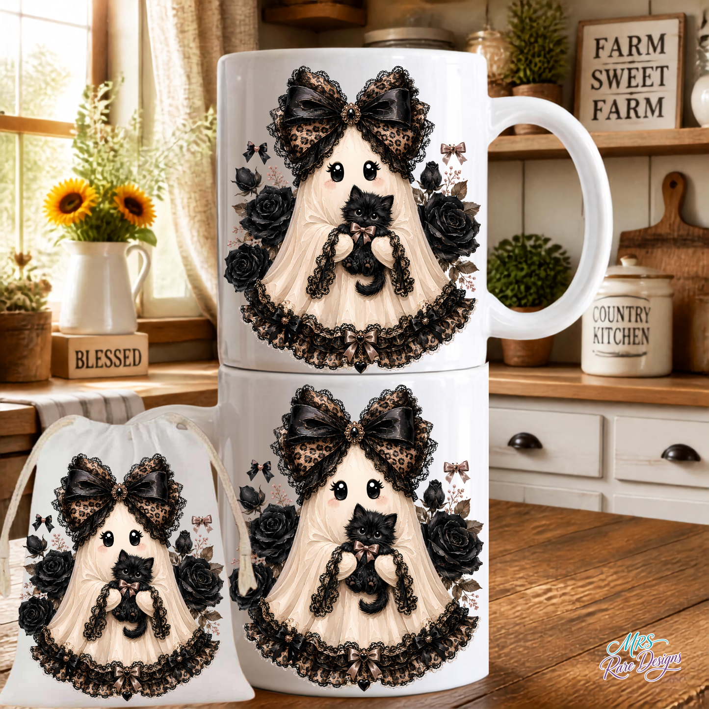 🖤 "Ghost & Gift" Bundle — 11oz Coffee Mug + Matching Gift Bag