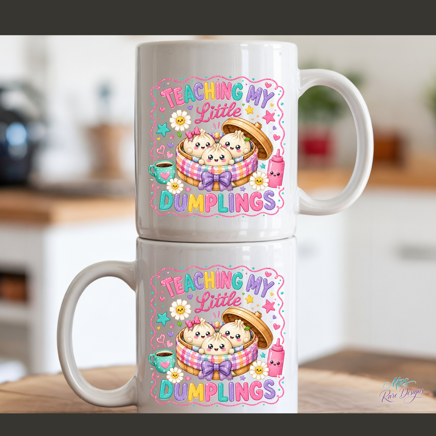 "Teaching My Little Dumplings" Daisy Gingham Mug