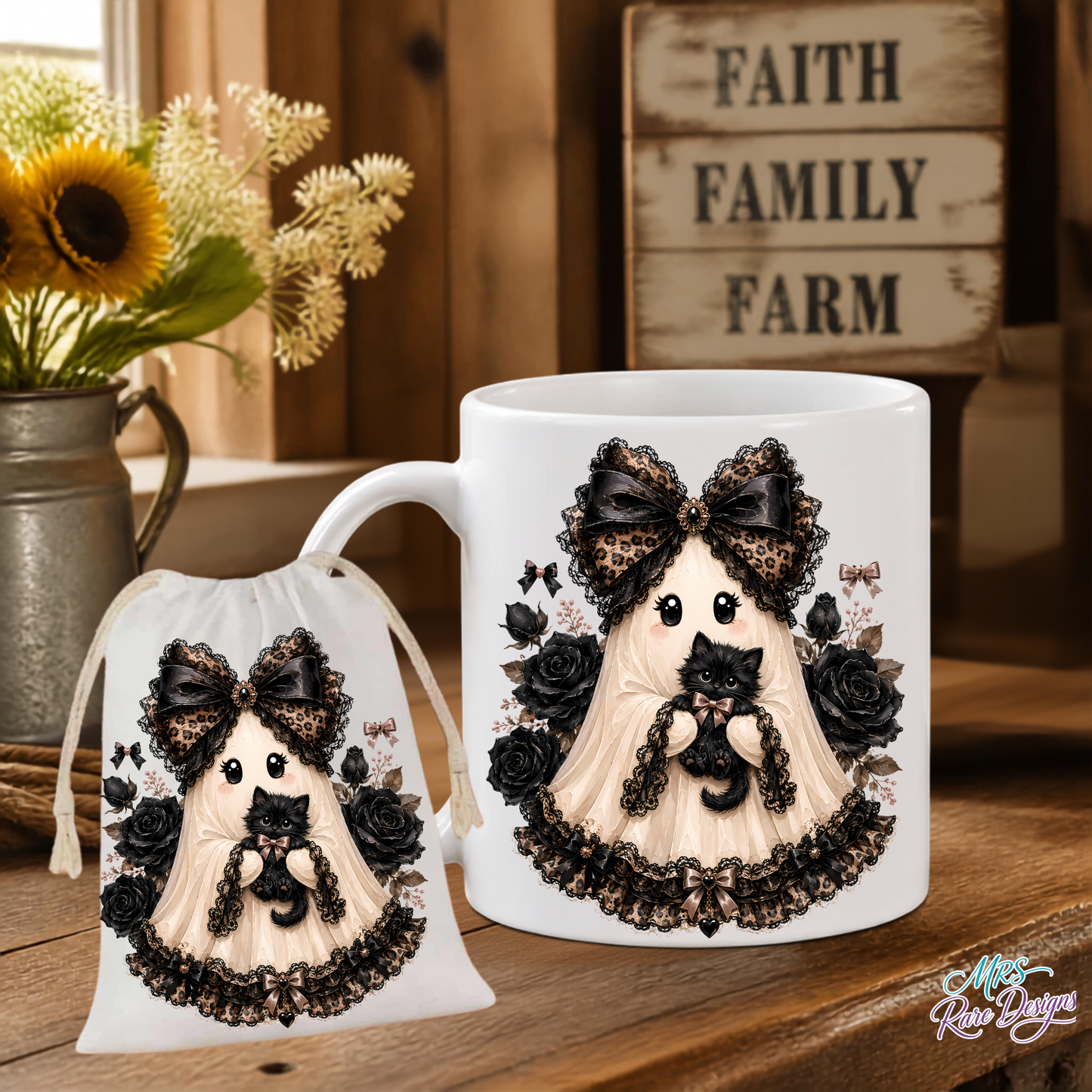 🖤 "Ghost & Gift" Bundle — 11oz Coffee Mug + Matching Gift Bag