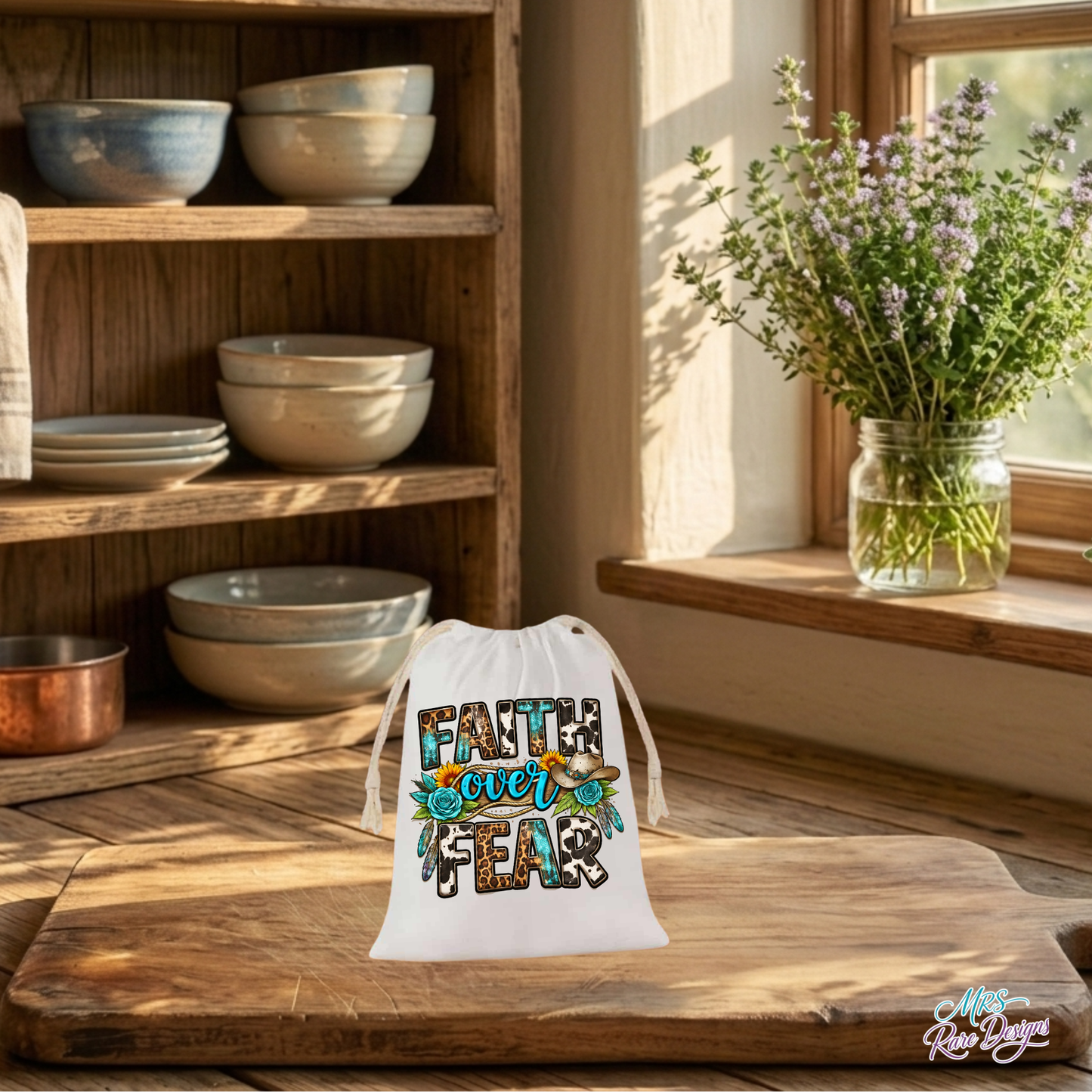 Rustic Charm 'Faith Over Fear' 4x6 Drawstring Gift Bag