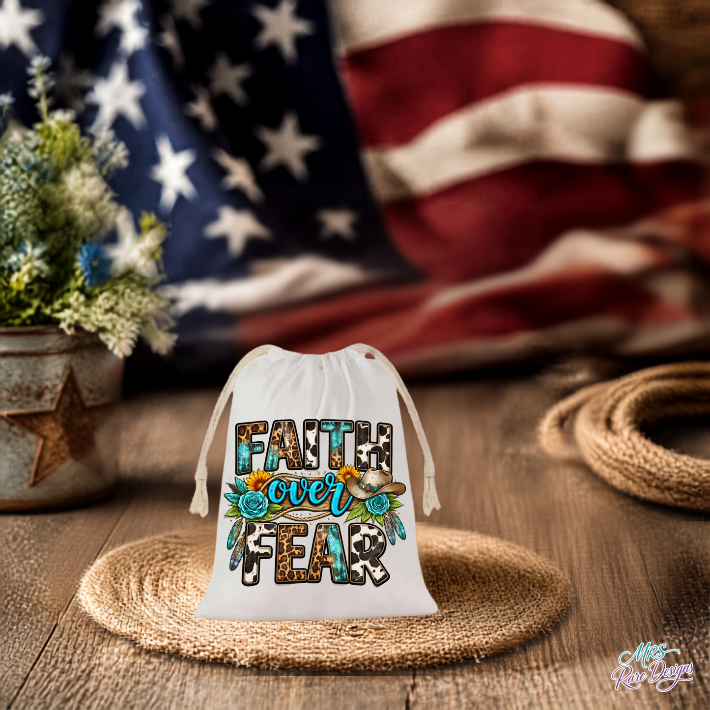 Rustic Charm 'Faith Over Fear' 4x6 Drawstring Gift Bag