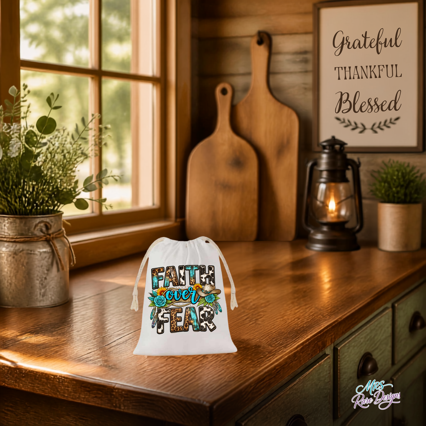 Rustic Charm 'Faith Over Fear' 4x6 Drawstring Gift Bag
