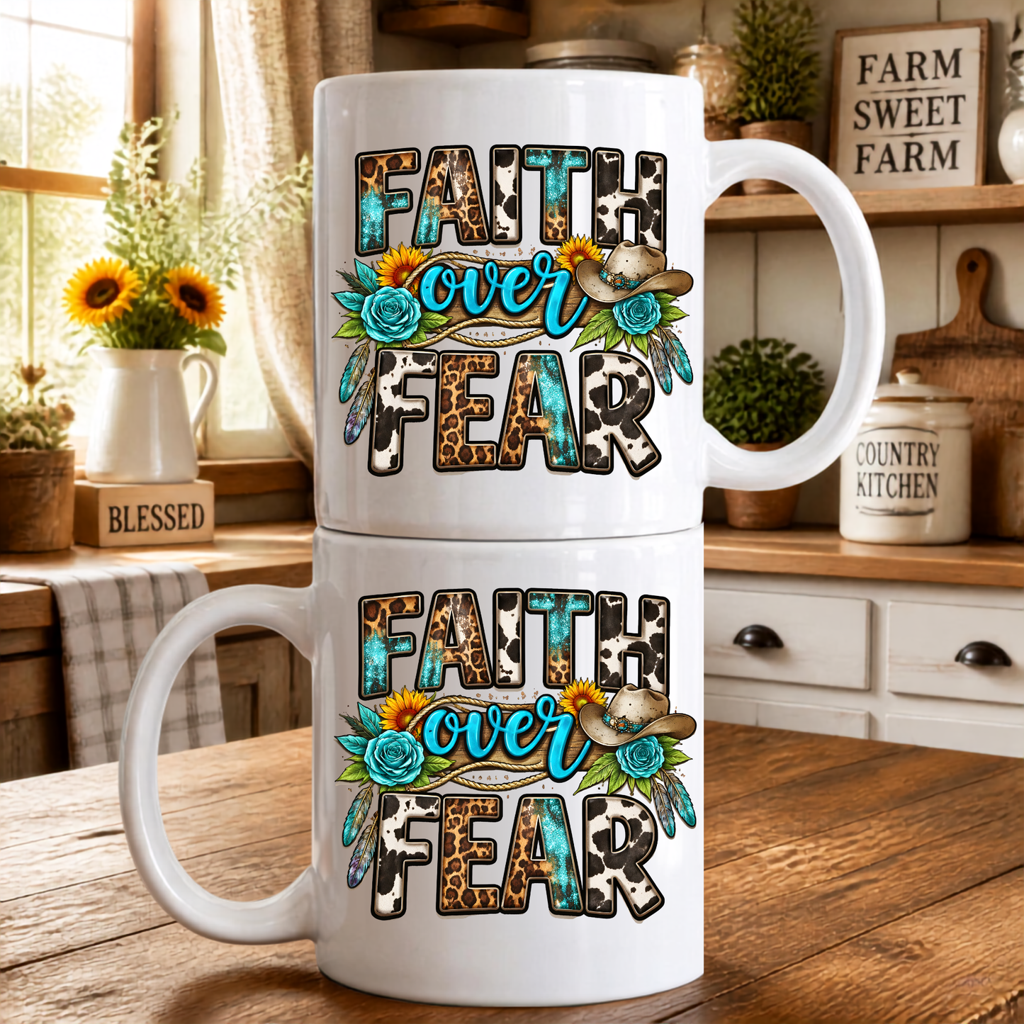 Rustic "Faith Over Fear" 11 oz Ceramic Coffee Mug