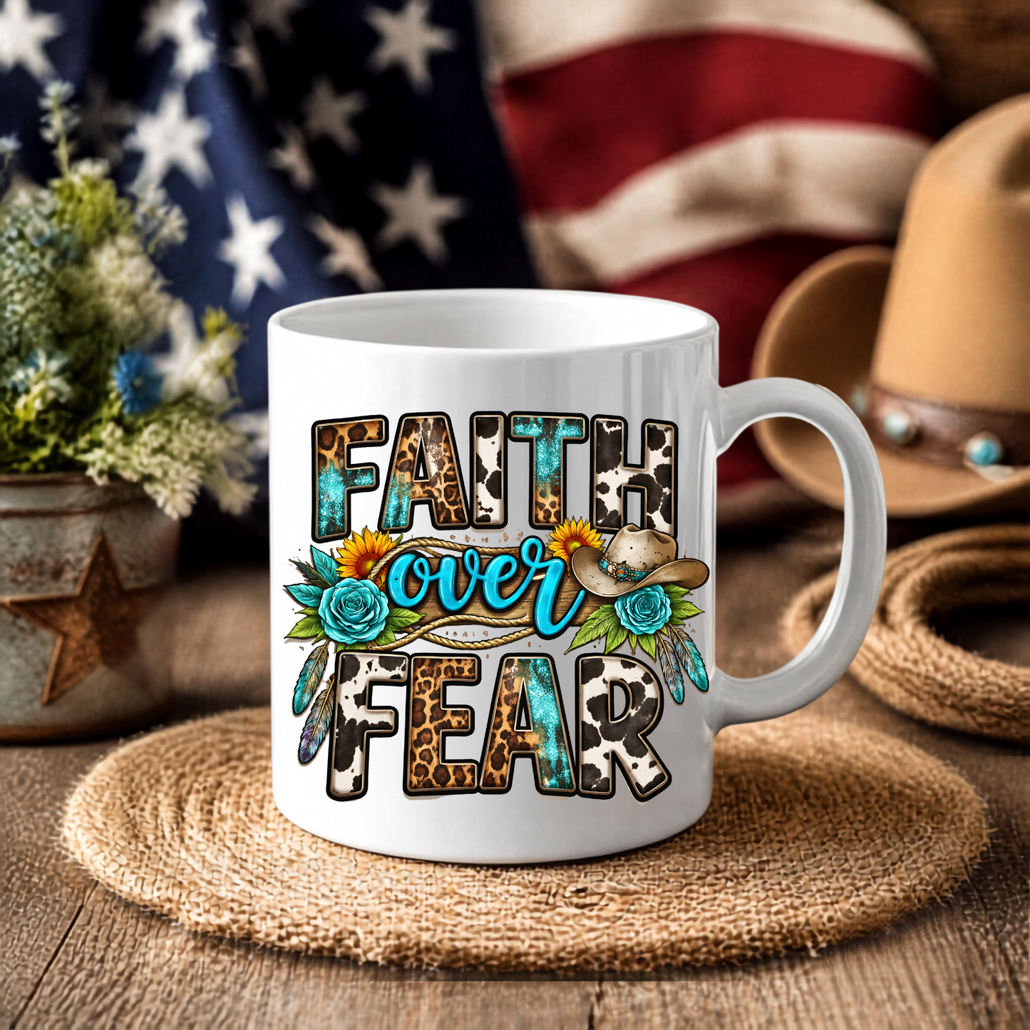 Rustic "Faith Over Fear" 11 oz Ceramic Coffee Mug