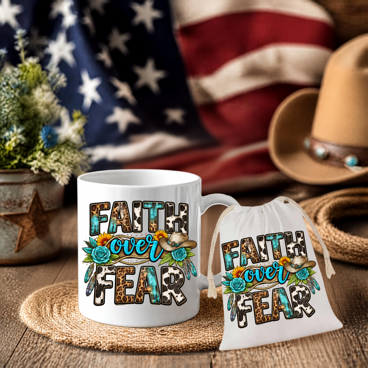 "Faith Over Fear" Mug & Matching Drawstring Gift Bag Set