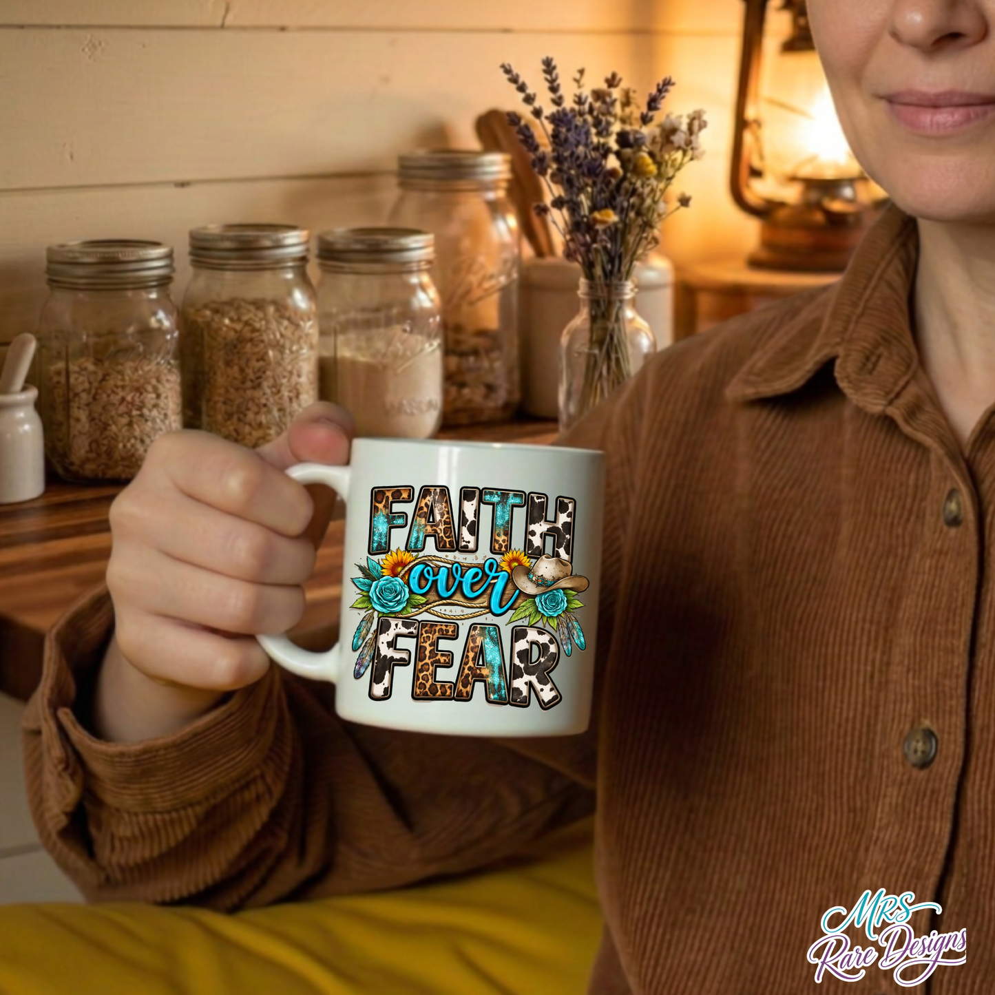 Rustic "Faith Over Fear" 11 oz Ceramic Coffee Mug