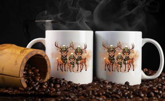 Camo Whitetail Family Ceramic Mug — 11oz (Double-Sided Print)