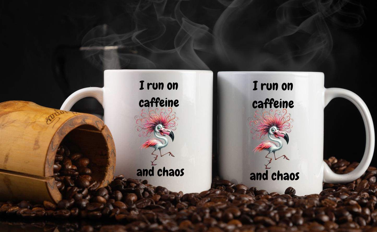 Caffeine & Chaos Flamingo Coffee Mug — 11 oz, Double-Sided Sublimation