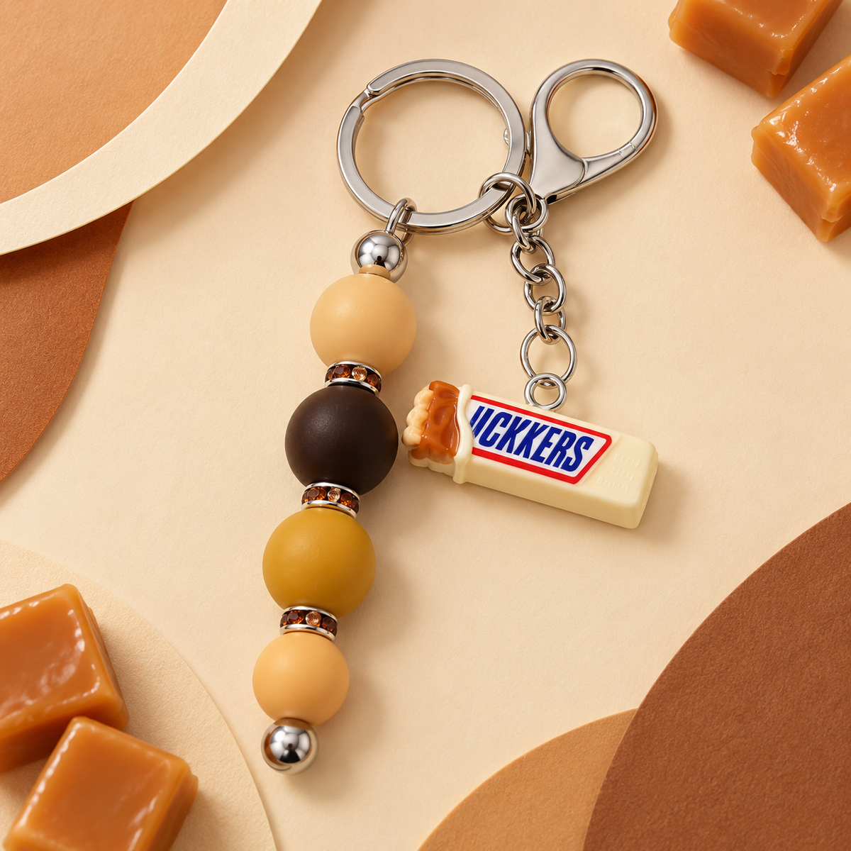 Golden Caramel Candy Charm Beaded Keychain