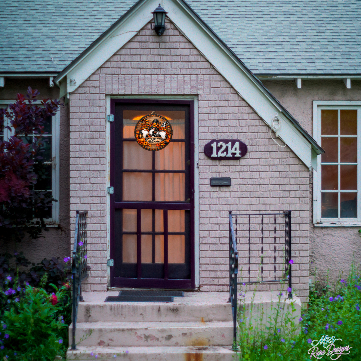 Gnome Sweet Gnome Halloween Door Sign – Whimsical Pumpkin & Sunflower Round Décor