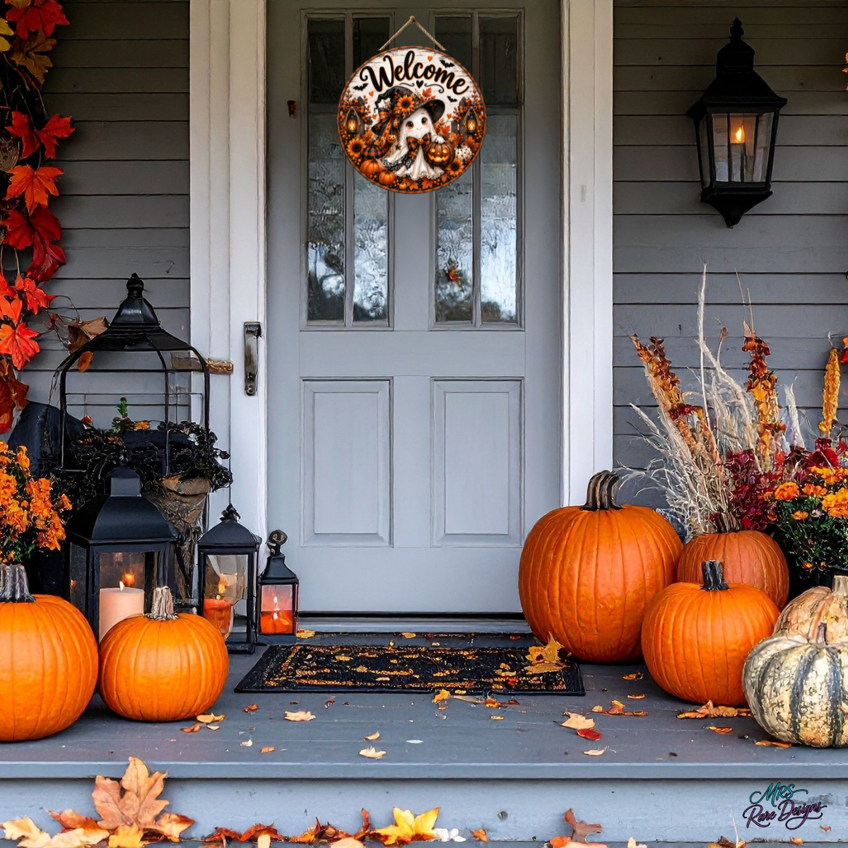 Boo-tiful Harvest Ghost Halloween Welcome Sign