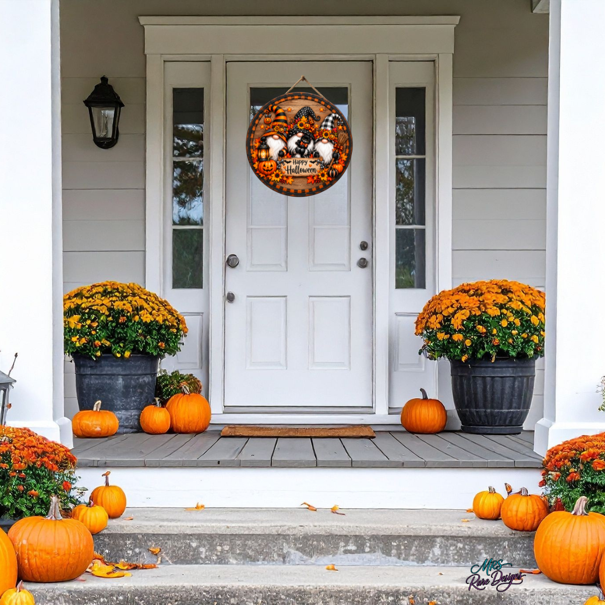 Gnome Sweet Gnome Halloween Door Sign – Whimsical Pumpkin & Sunflower Round Décor