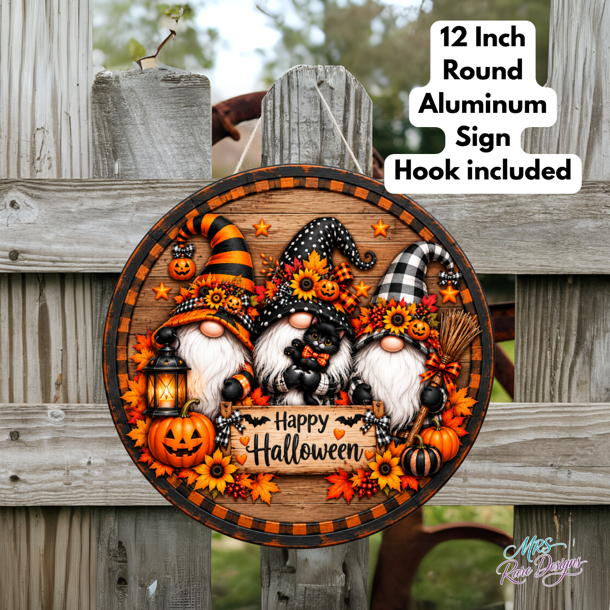 Gnome Sweet Gnome Halloween Door Sign – Whimsical Pumpkin & Sunflower Round Décor