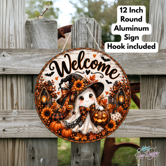 Boo-tiful Harvest Ghost Halloween Welcome Sign