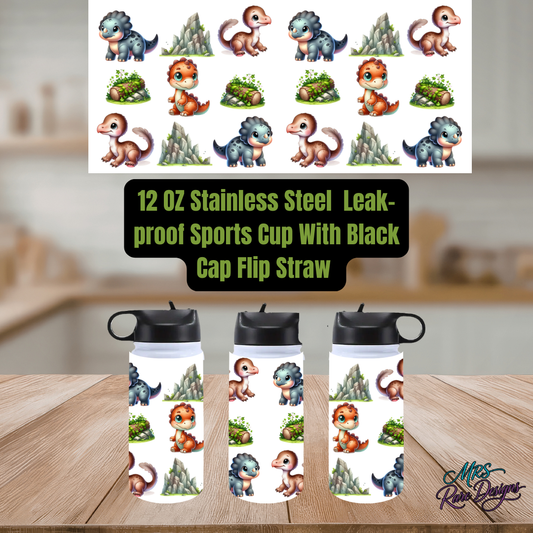 Roaring Friends 12oz Kids Stainless Steel Flip-Straw Water Bottle