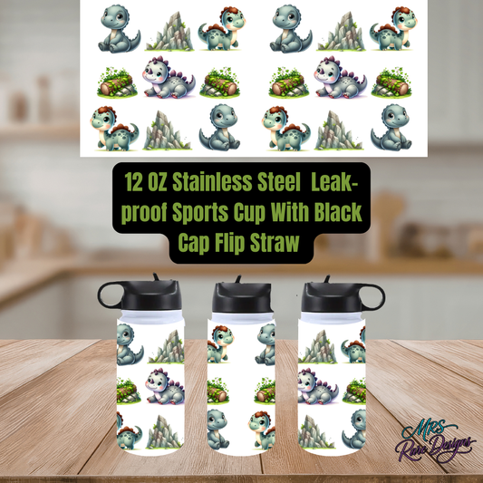 Prehistoric Pals 12oz Kids Stainless Steel Flip-Straw Water Bottle