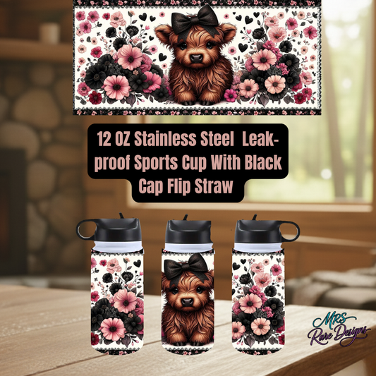 Highland Cow 12oz Stainless Steel Tumbler Collection – Rustic Farmhouse Drinkware with Lid & Straw