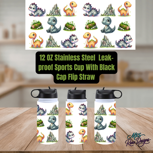 Dino-Mite Pals 12oz Kids Stainless Steel Flip-Straw Water Bottle