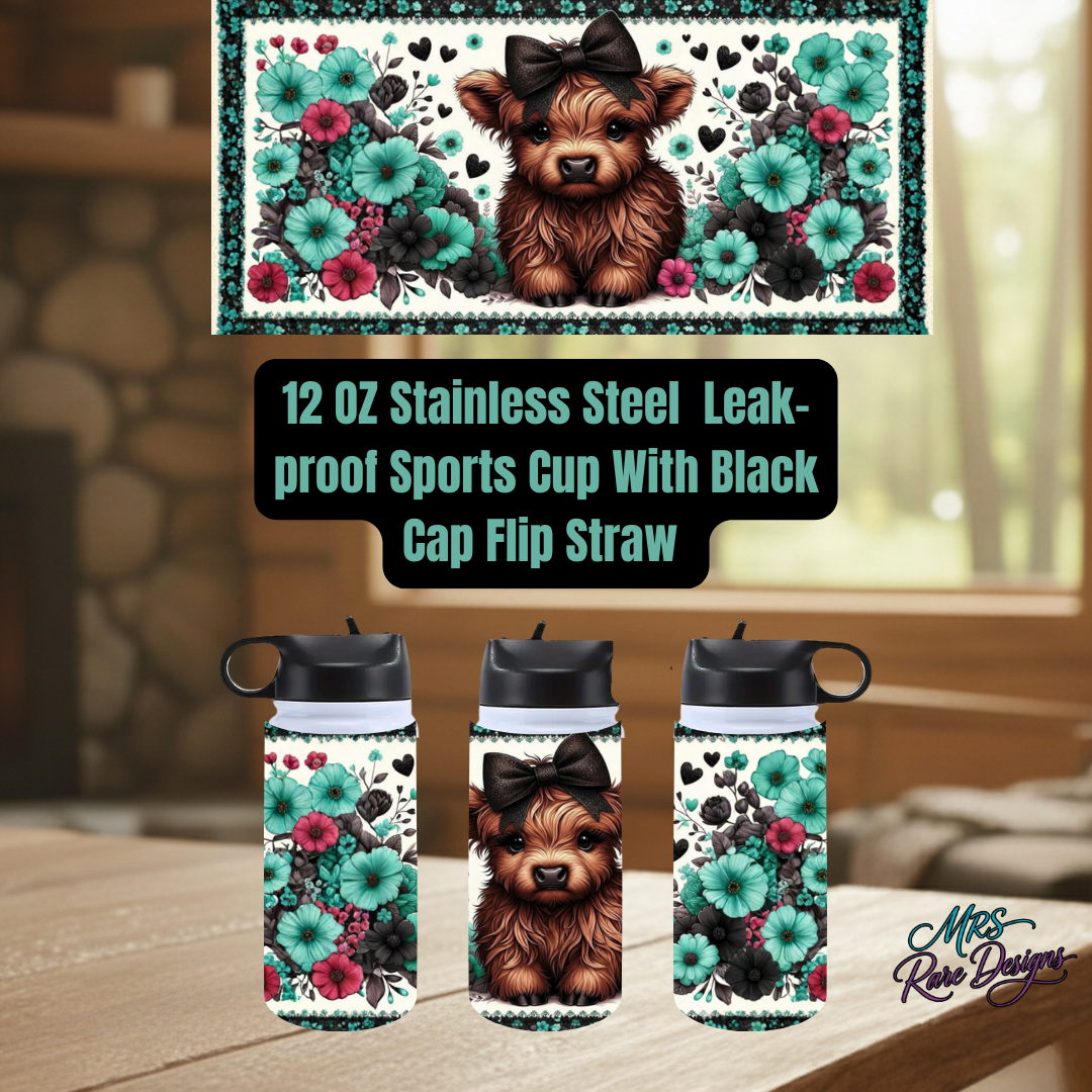Highland Cow 12oz Stainless Steel Tumbler Collection – Rustic Farmhouse Drinkware with Lid & Straw