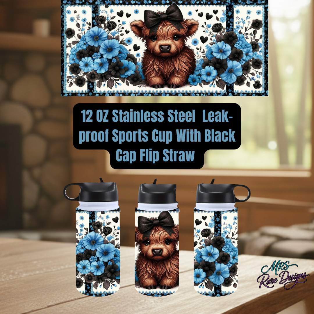 Highland Cow 12oz Stainless Steel Tumbler Collection – Rustic Farmhouse Drinkware with Lid & Straw