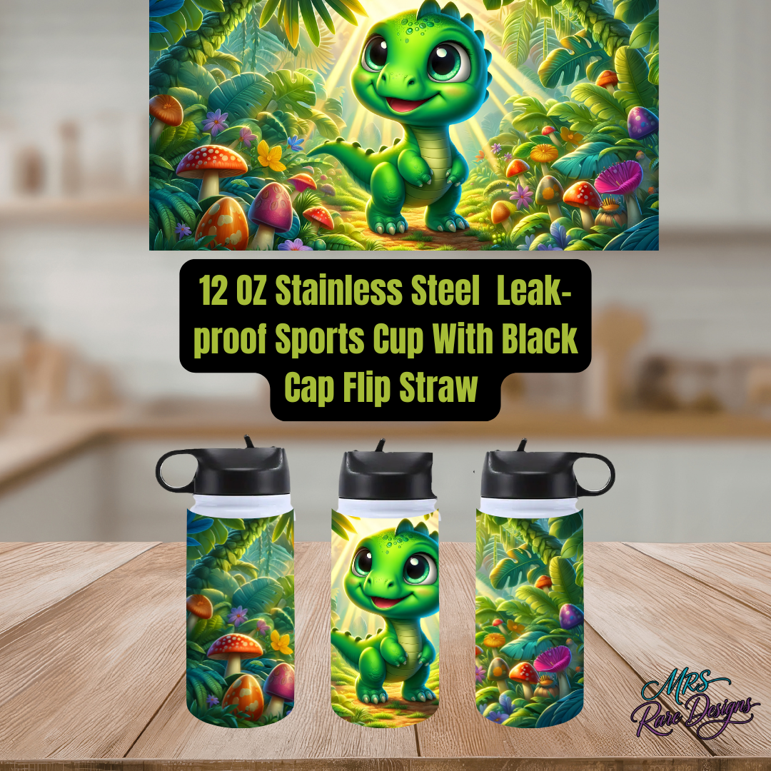 "Dino Jungle Sip-N-Go" — 12oz Leak-Proof Flip Straw Tumbler