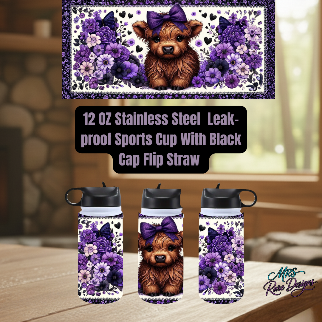 Highland Cow 12oz Stainless Steel Tumbler Collection – Rustic Farmhouse Drinkware with Lid & Straw