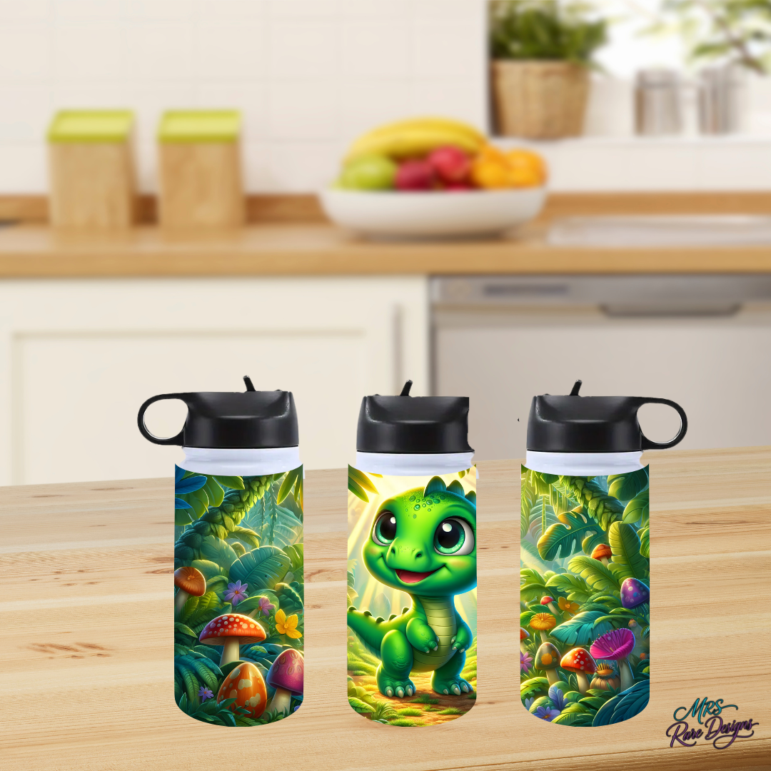 "Dino Jungle Sip-N-Go" — 12oz Leak-Proof Flip Straw Tumbler