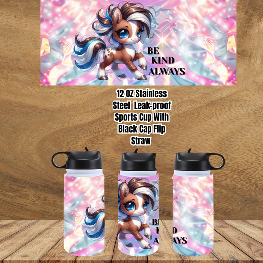 Kindness Ponies Flip-Straw Sports Cup Collection – 12oz Stainless Steel