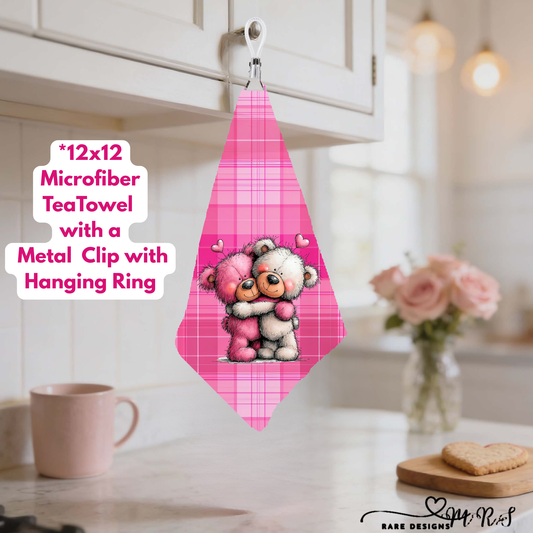 Adorable Teddy Bear Valentine Tea Towel Collection – 12×12 Microfiber Towels with Hanging Clip
