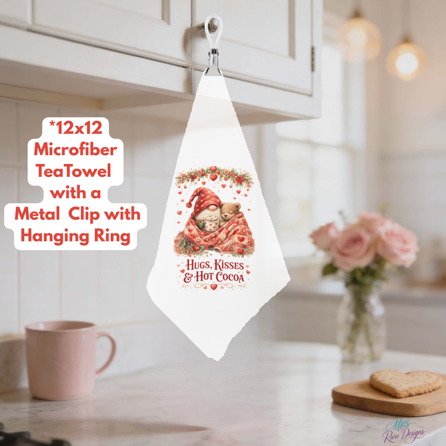 Love Collection Microfiber Tea Towels – 12x12 Decorative Kitchen Set with Hanging Clip