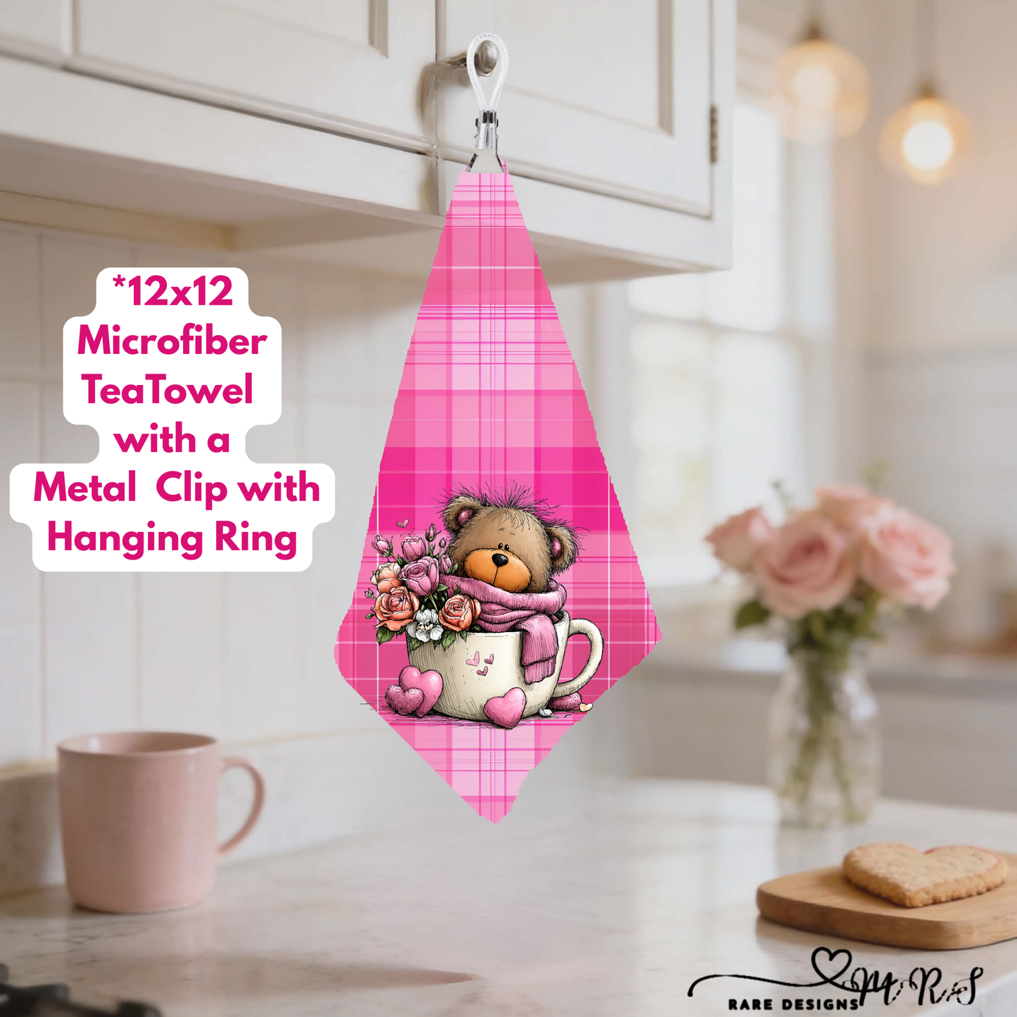 Adorable Teddy Bear Valentine Tea Towel Collection – 12×12 Microfiber Towels with Hanging Clip