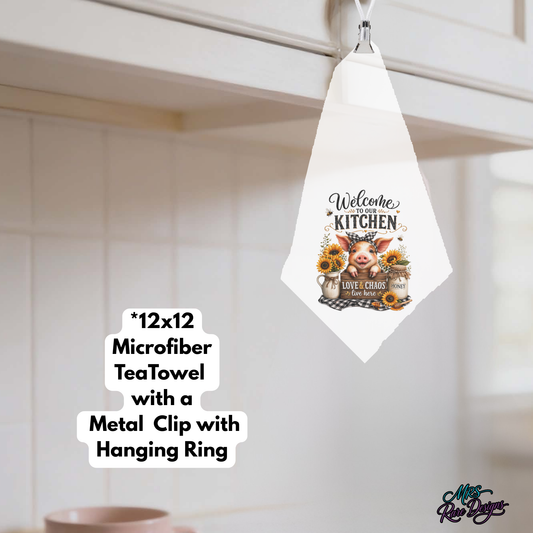 Sweet Chaos Farmhouse Piglet Microfiber Hanging Tea Towel (12" x 12")