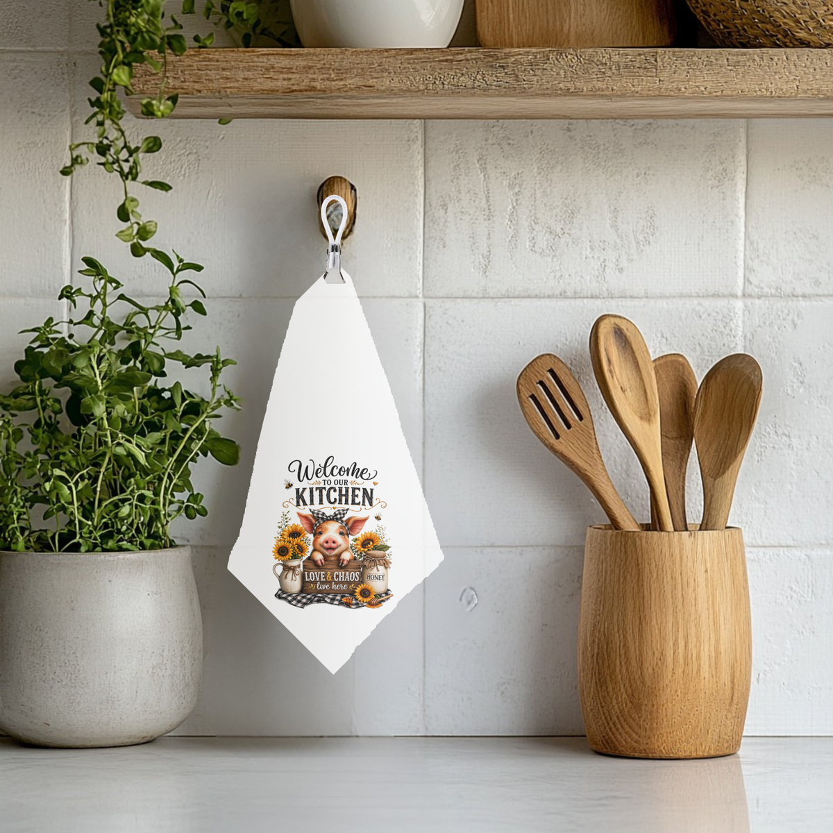 Sweet Chaos Farmhouse Piglet Microfiber Hanging Tea Towel (12" x 12")